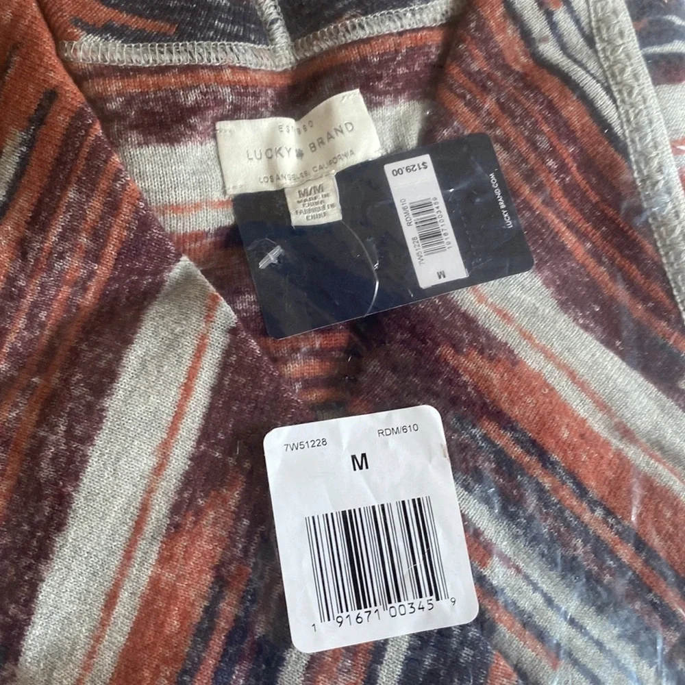 Lucky Brand‎ Aztec Open Drape Cardigan Sweater, Size M, NWT